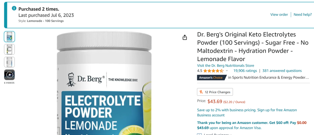 Dr Berg Potassium Powder Amazon Orders